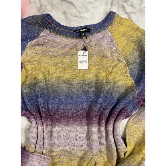 VINTAGE Y2K Express Ombre Multicolor Tunic Sweater Woman Sm Crew Neck Oversized - Picture 4 of 8